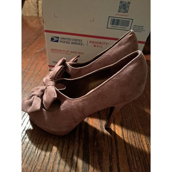 Size 8.5 Lime Light Brown Platform Peep Toe Double Bow Stiletto Pump High Heels - Picture 3 of 10